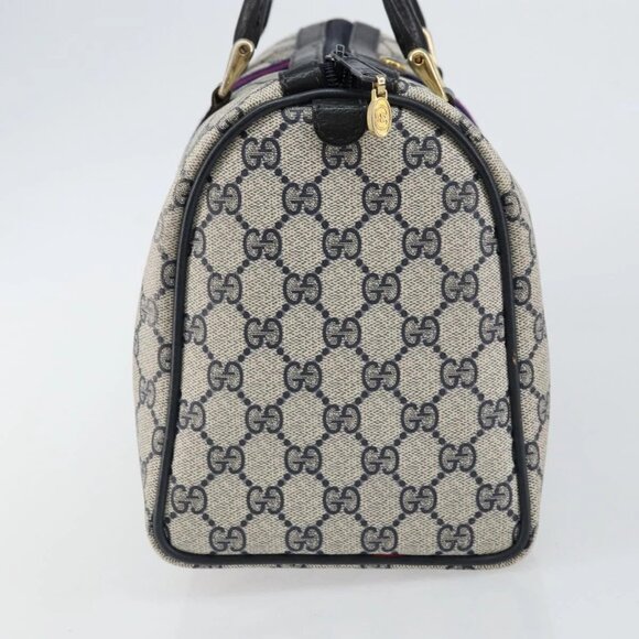 GUCCI GG Supreme Sherry Line Boston Bag PVC Navy Gold Red 40 3842 Auth BA5638 - Picture 5 of 16